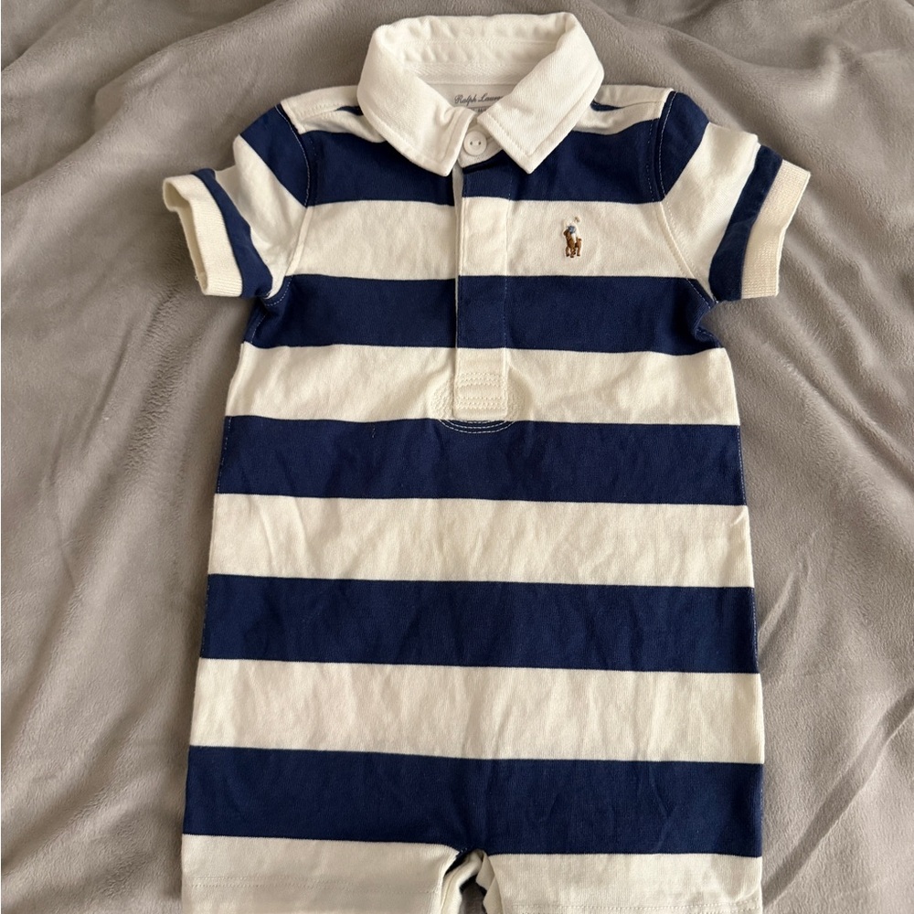 Ralph Lauren Navy and White Striped Polo Romper